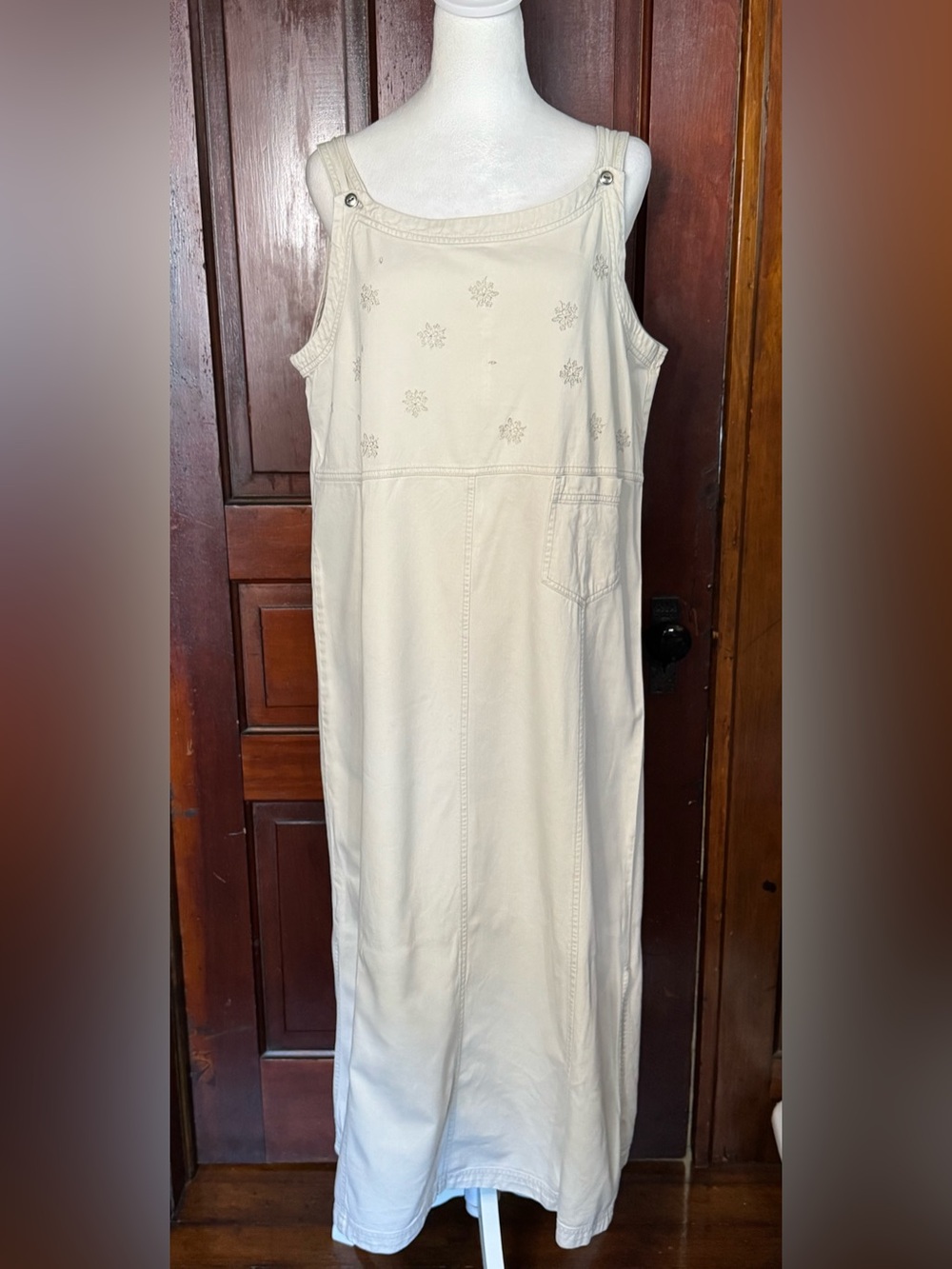 Vintage Y2K Cherokee Khaki Jumper Floral Embroidery Size XL Cotton/Rayon Blend